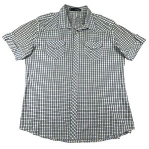 Monarchy Mens XXL Blue Plaid Collection Button Down Y2K Western‎ Gothic Grunge